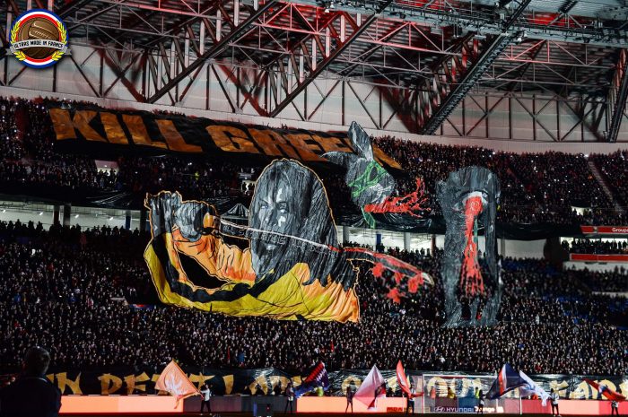 2 Fans of Lyon during the French Ligue 1 Soccer match between Lyon and Saint-Etienne at Groupama Stadium on March 1, 2020 in Lyon, France. (Photo by Baptiste Fernandez/Icon Sport via Getty Images)