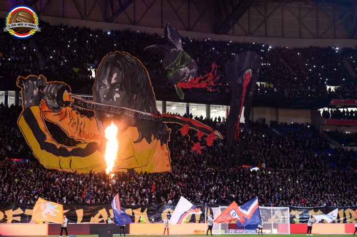 Fans of Lyon during the French Ligue 1 Soccer match between Lyon and Saint-Etienne at Groupama Stadium on March 1, 2020 in Lyon, France. (Photo by Baptiste Fernandez/Icon Sport via Getty Images)
